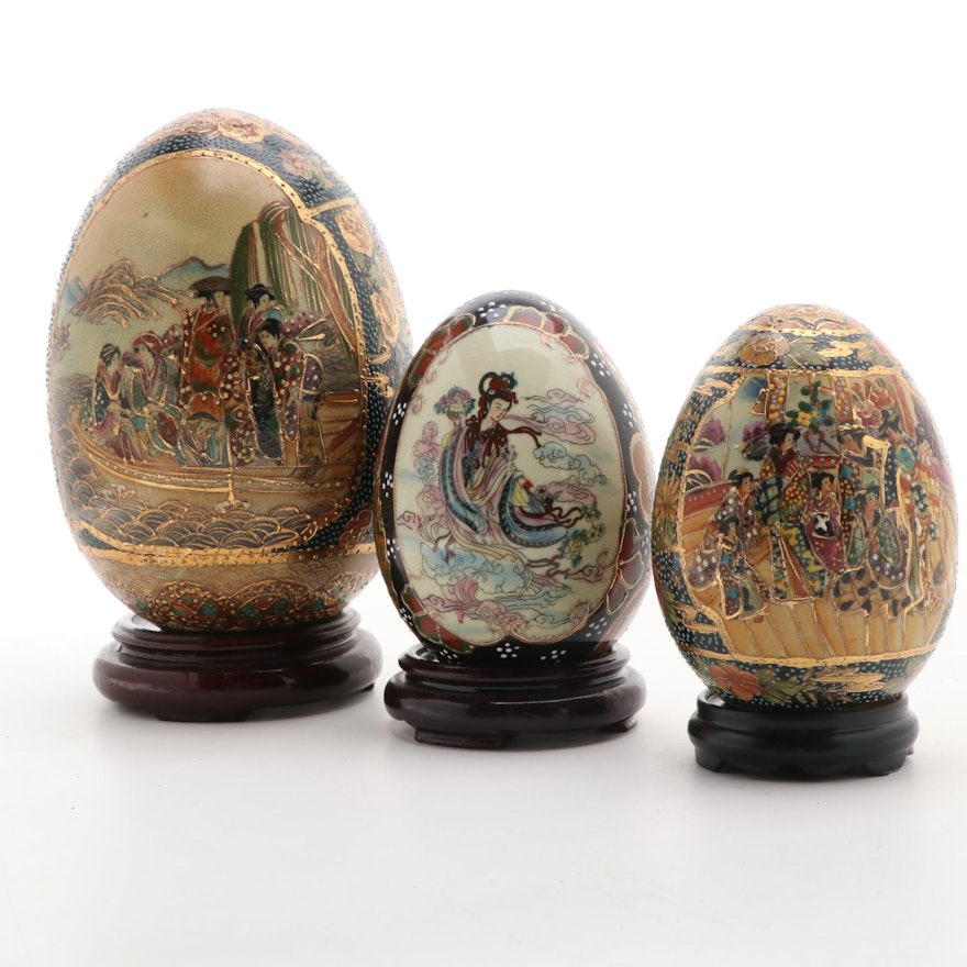 Chinese Royal Satsuma with Other Porcelain Decorative Eggs, Late 20th Century