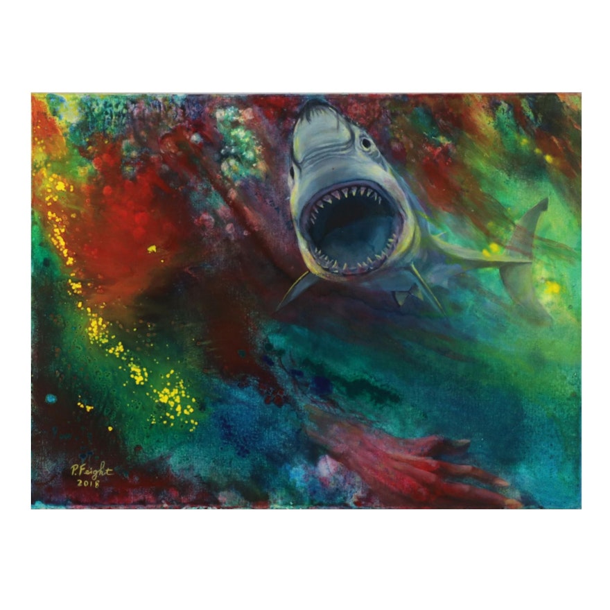 Paul Feight Acrylic Painting "Shark Attack," 2018