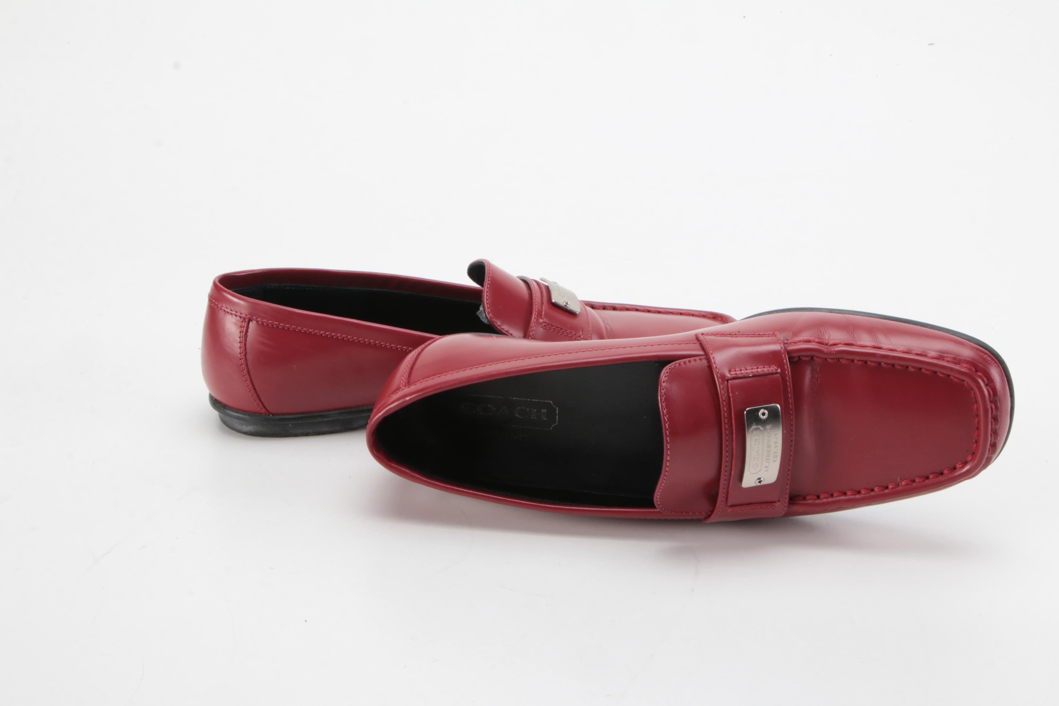 Coach Lora Spazzolato Loafers in Red Leather with Box