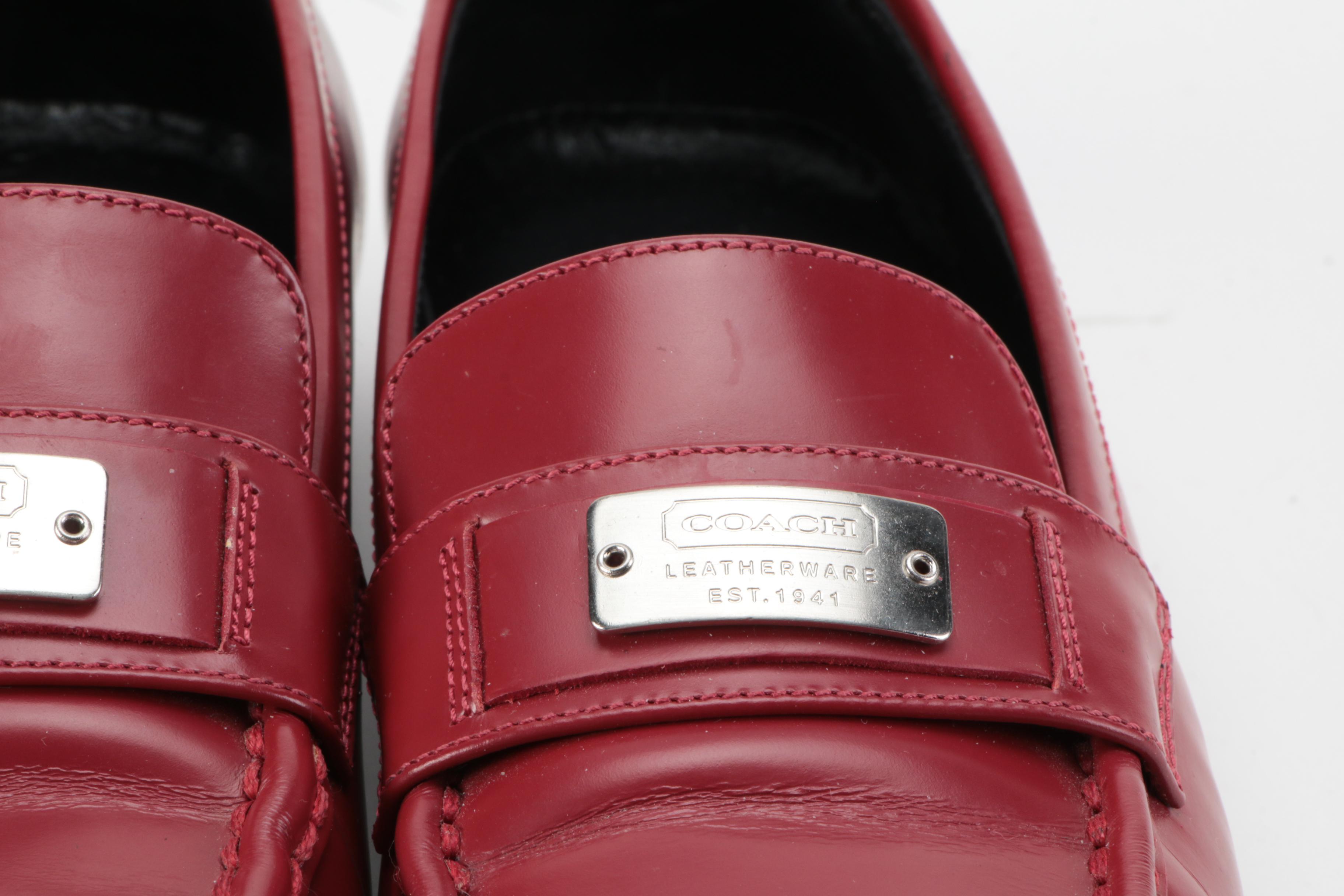 Coach Lora Spazzolato Loafers in Red Leather with Box