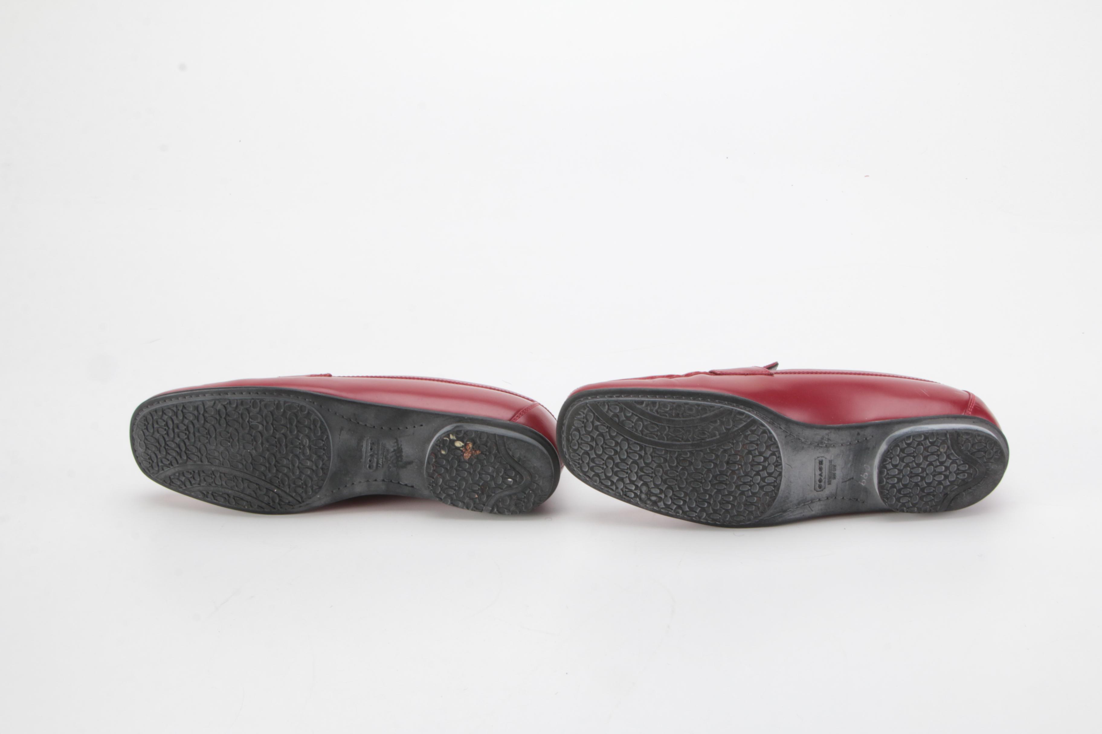 Coach Lora Spazzolato Loafers in Red Leather with Box