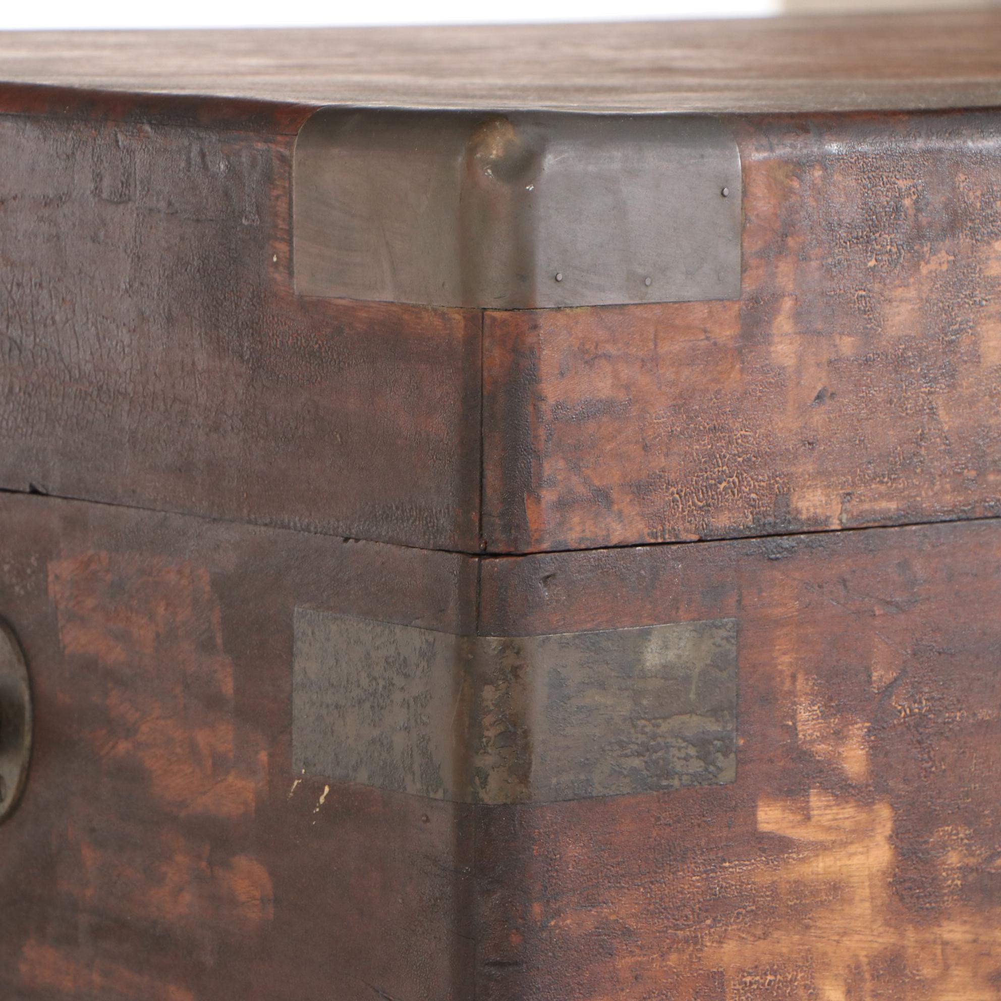 Rustic Style Wooden Metal Clad Lift-Top Chest / Coffee Table, 20th Century