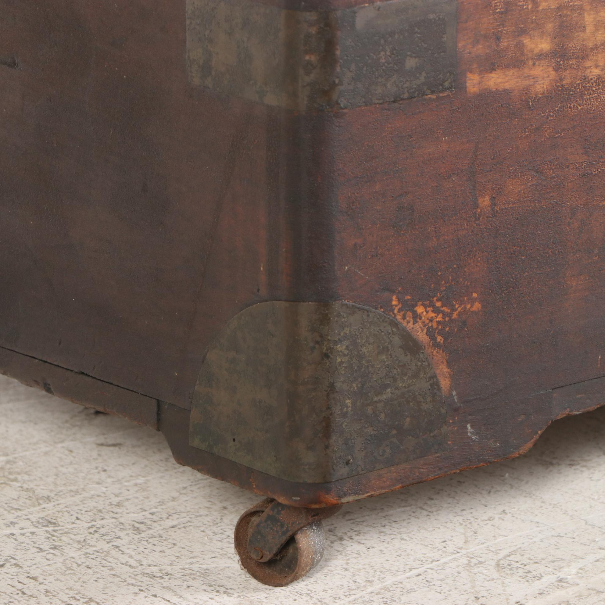 Rustic Style Wooden Metal Clad Lift-Top Chest / Coffee Table, 20th Century