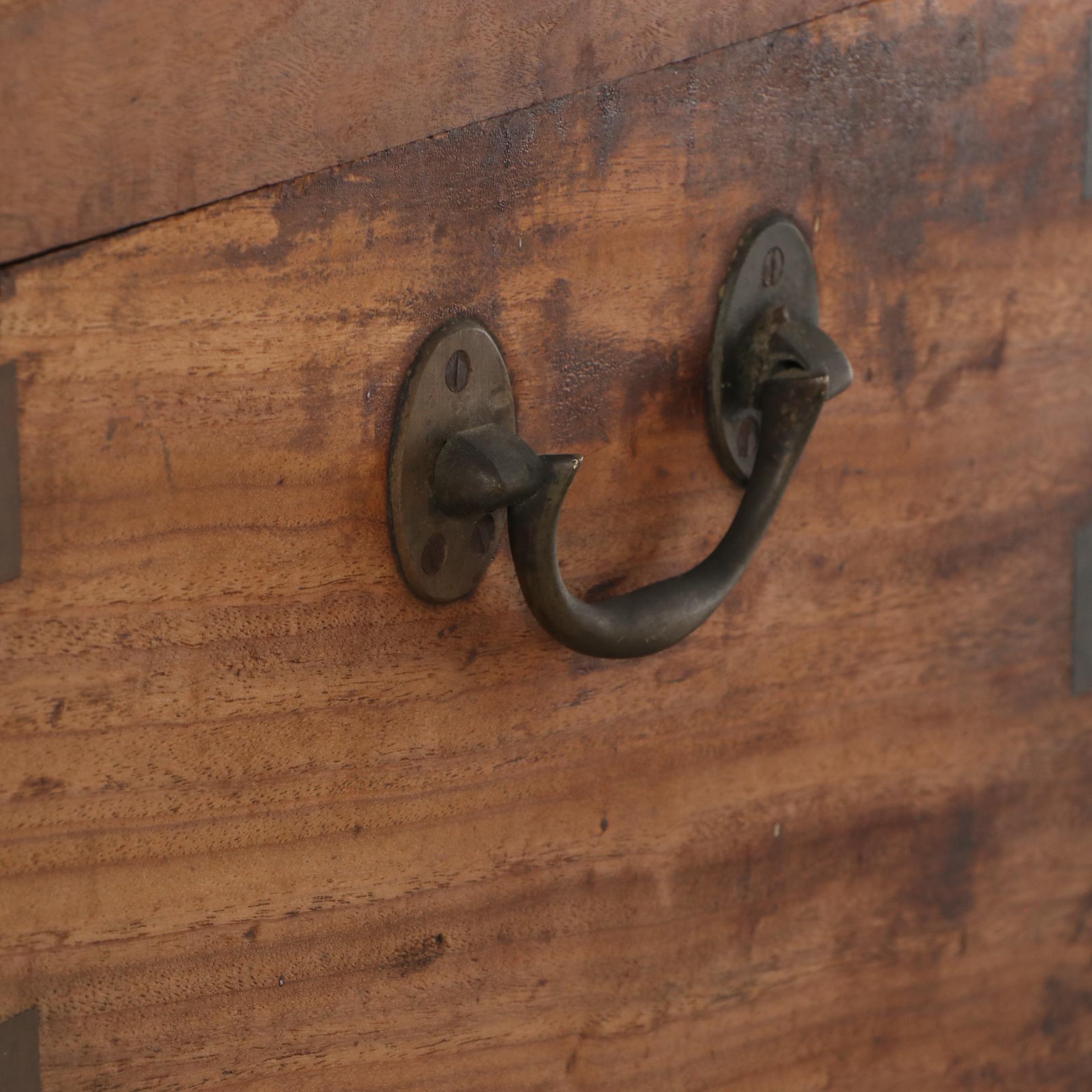 Rustic Style Wooden Metal Clad Lift-Top Chest / Coffee Table, 20th Century
