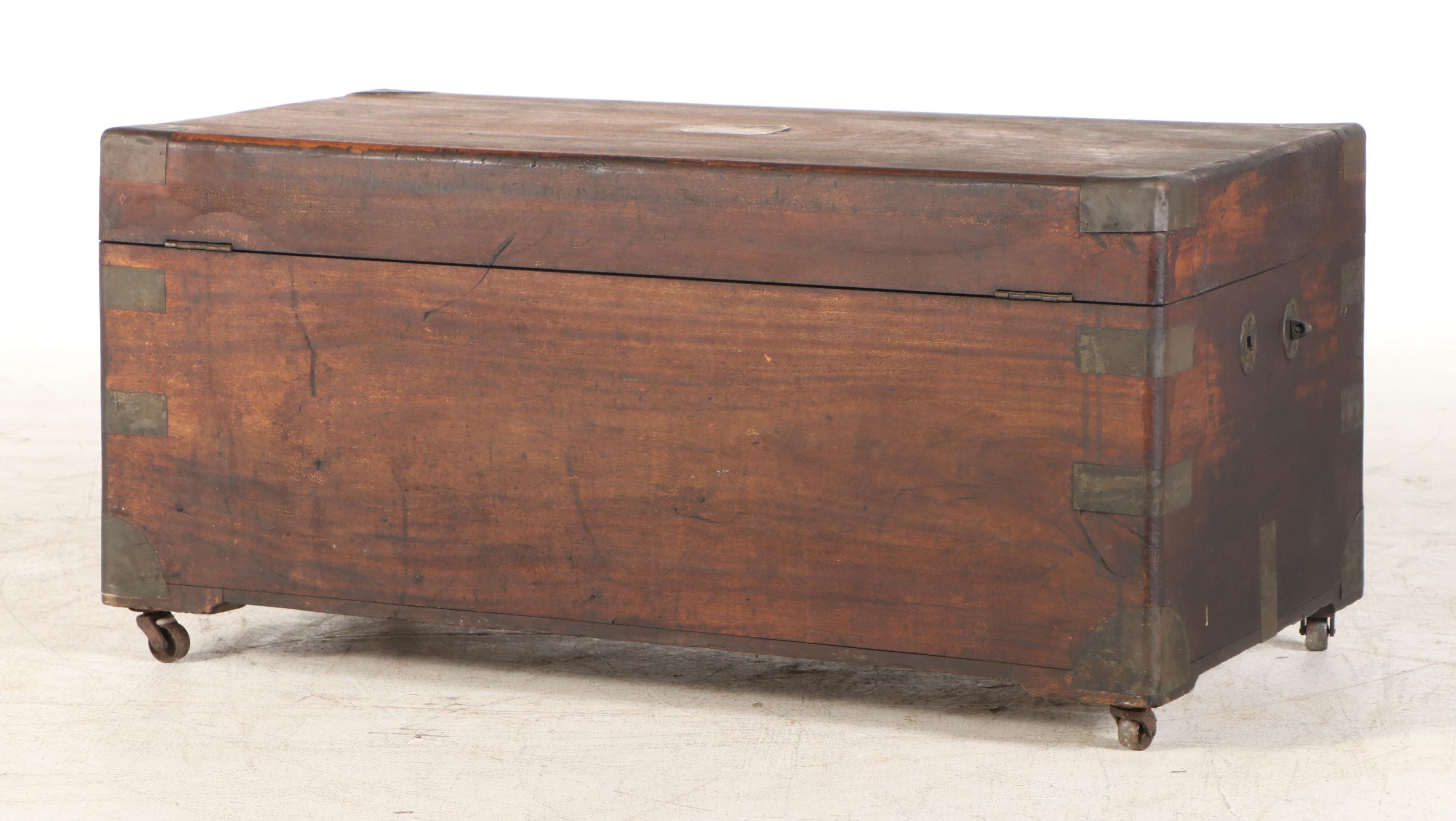 Rustic Style Wooden Metal Clad Lift-Top Chest / Coffee Table, 20th Century