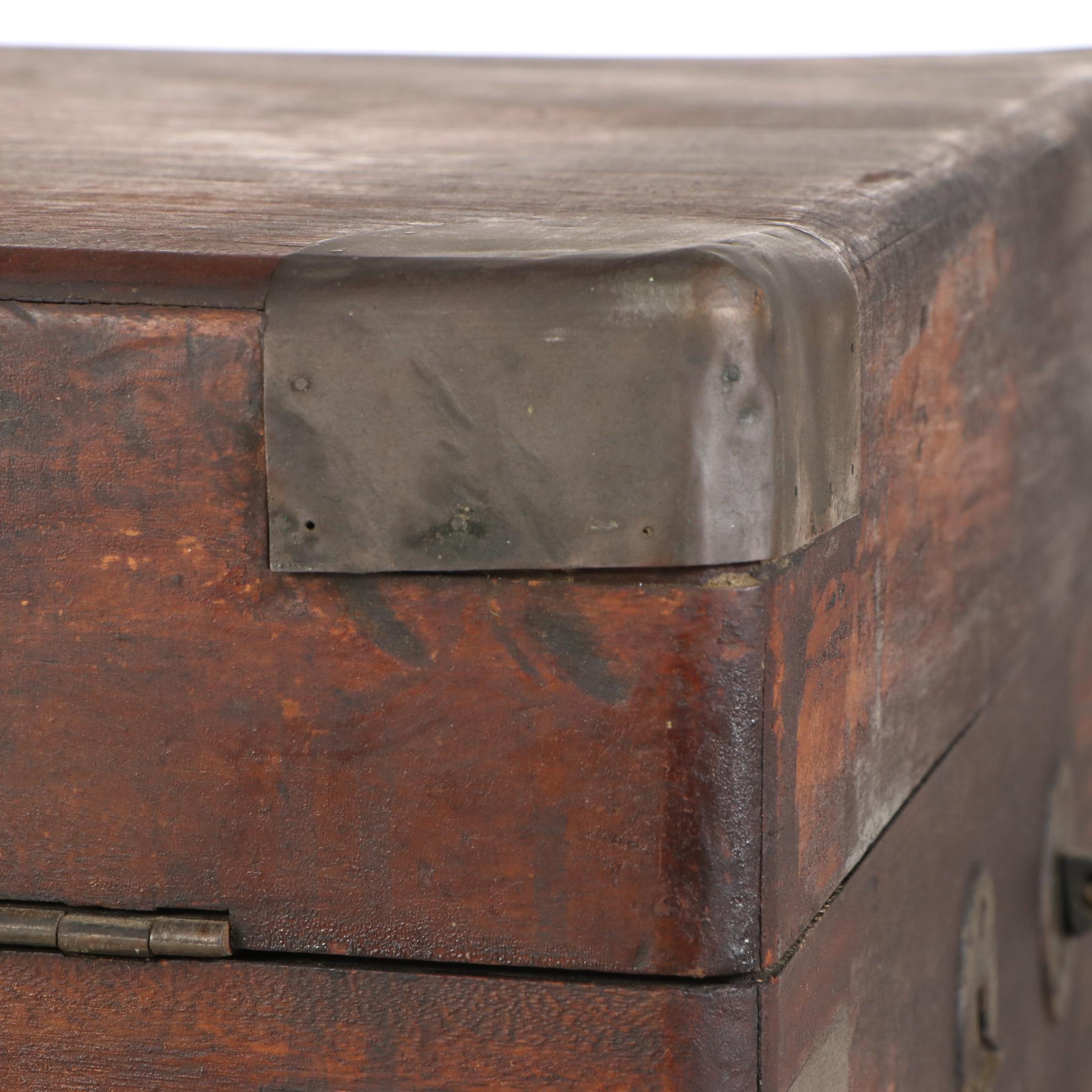 Rustic Style Wooden Metal Clad Lift-Top Chest / Coffee Table, 20th Century