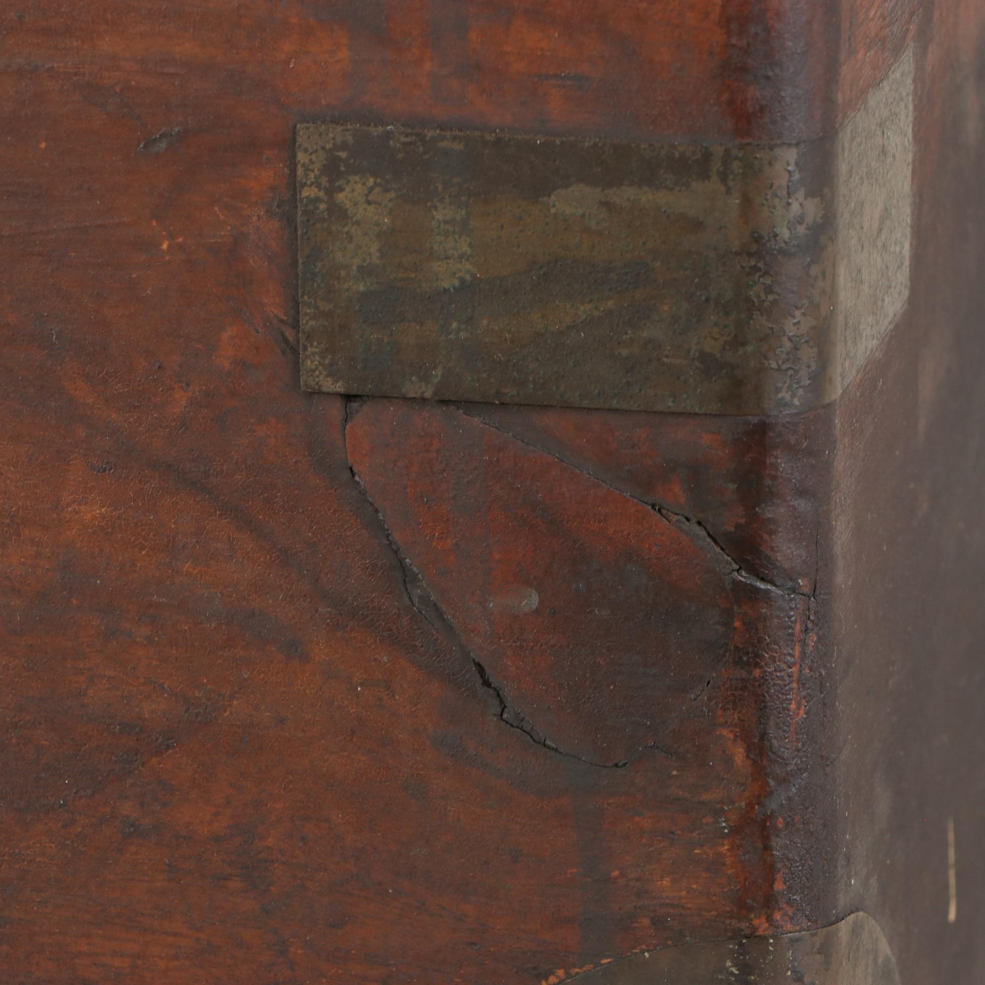 Rustic Style Wooden Metal Clad Lift-Top Chest / Coffee Table, 20th Century