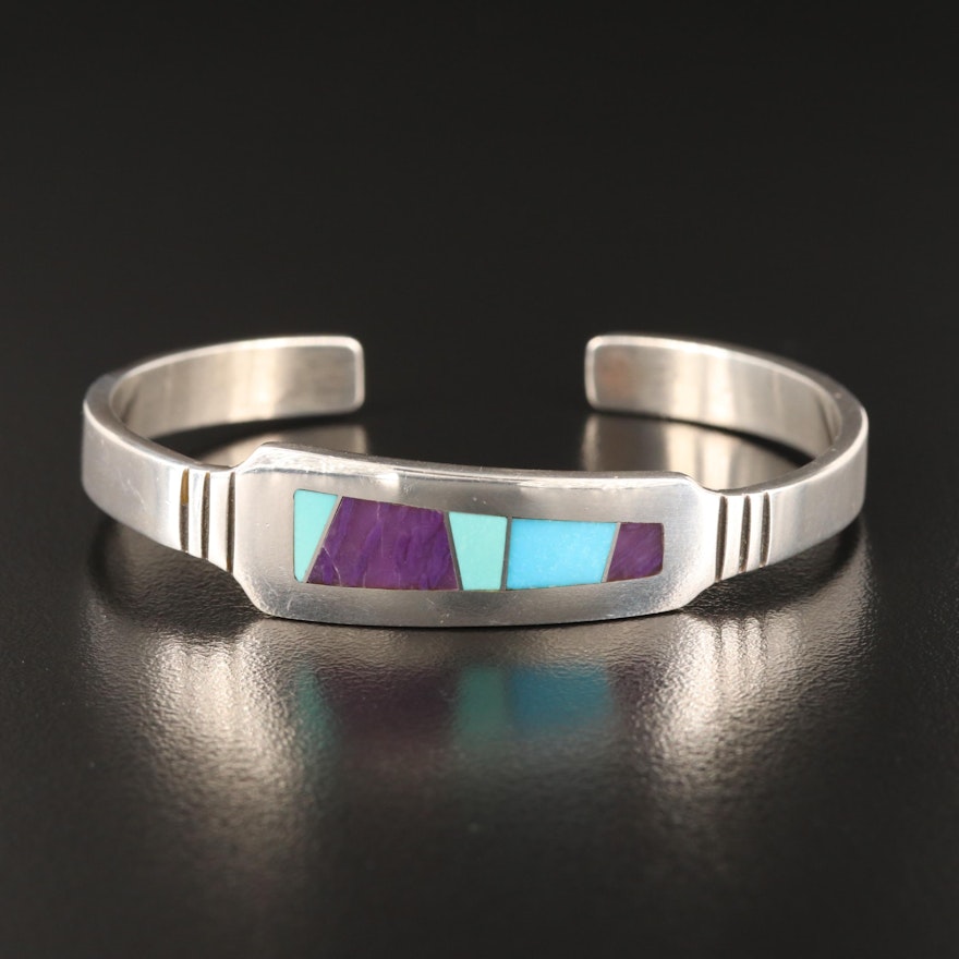 Aaron Toadlena Navajo Diné Sterling Cuff with Stone Inlay