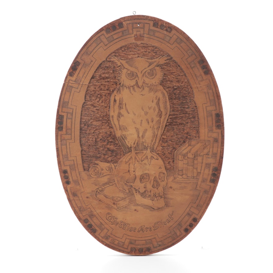 Flemish Art Co. "The Wise Are Silent" Pyrographic Wall Plaque, 1912