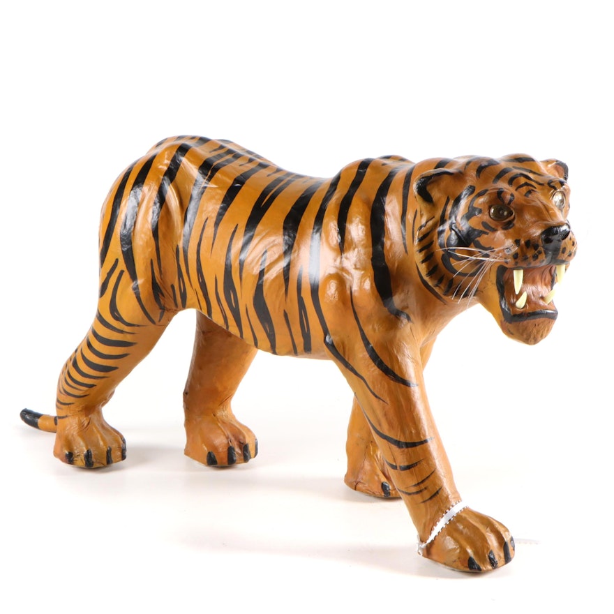 Artisan Molded Leather Painted Bengal Tiger Figurine