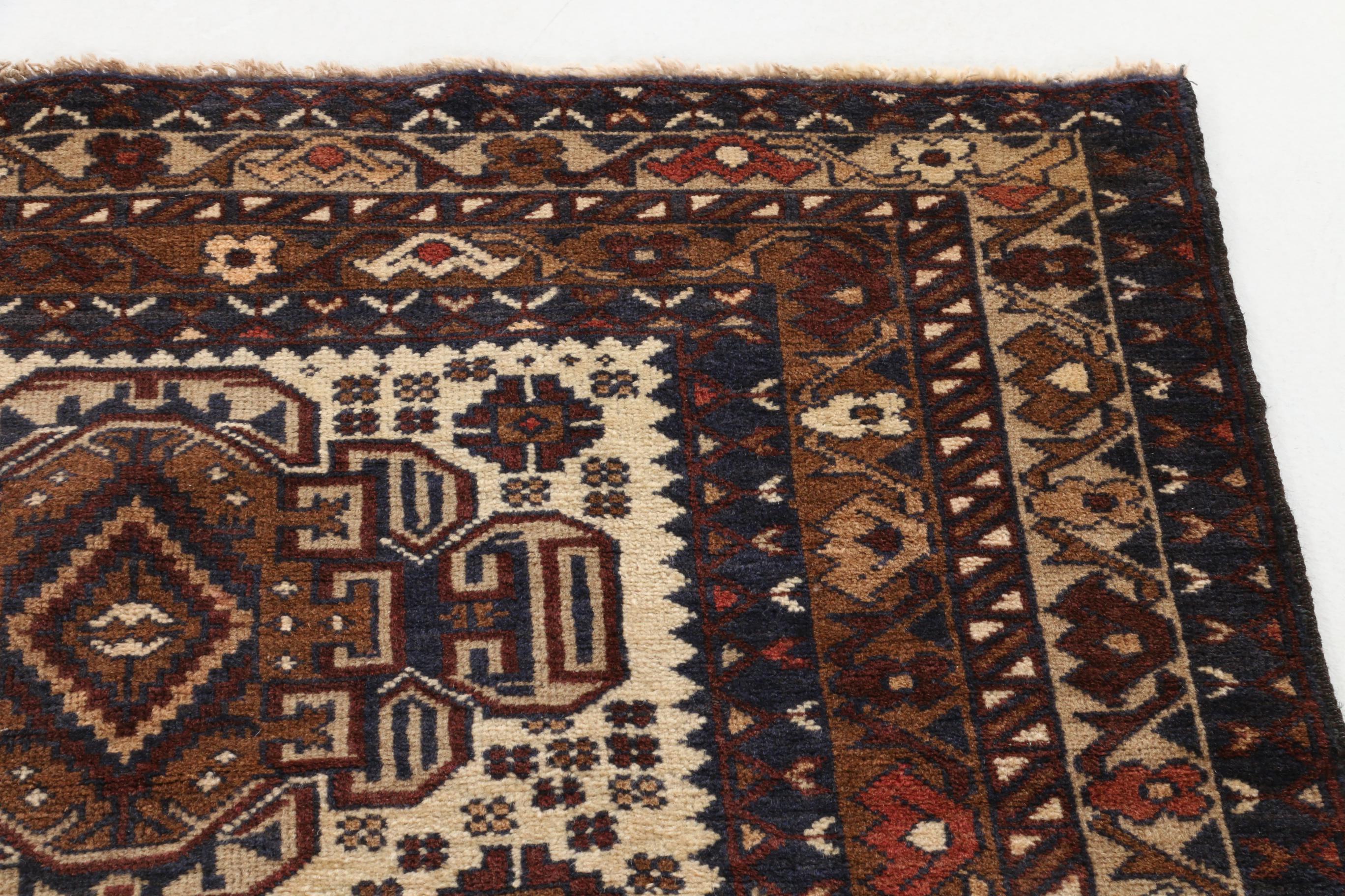 3'6 x 6'7 Hand-Knotted Pakistani Baluch Area Rug