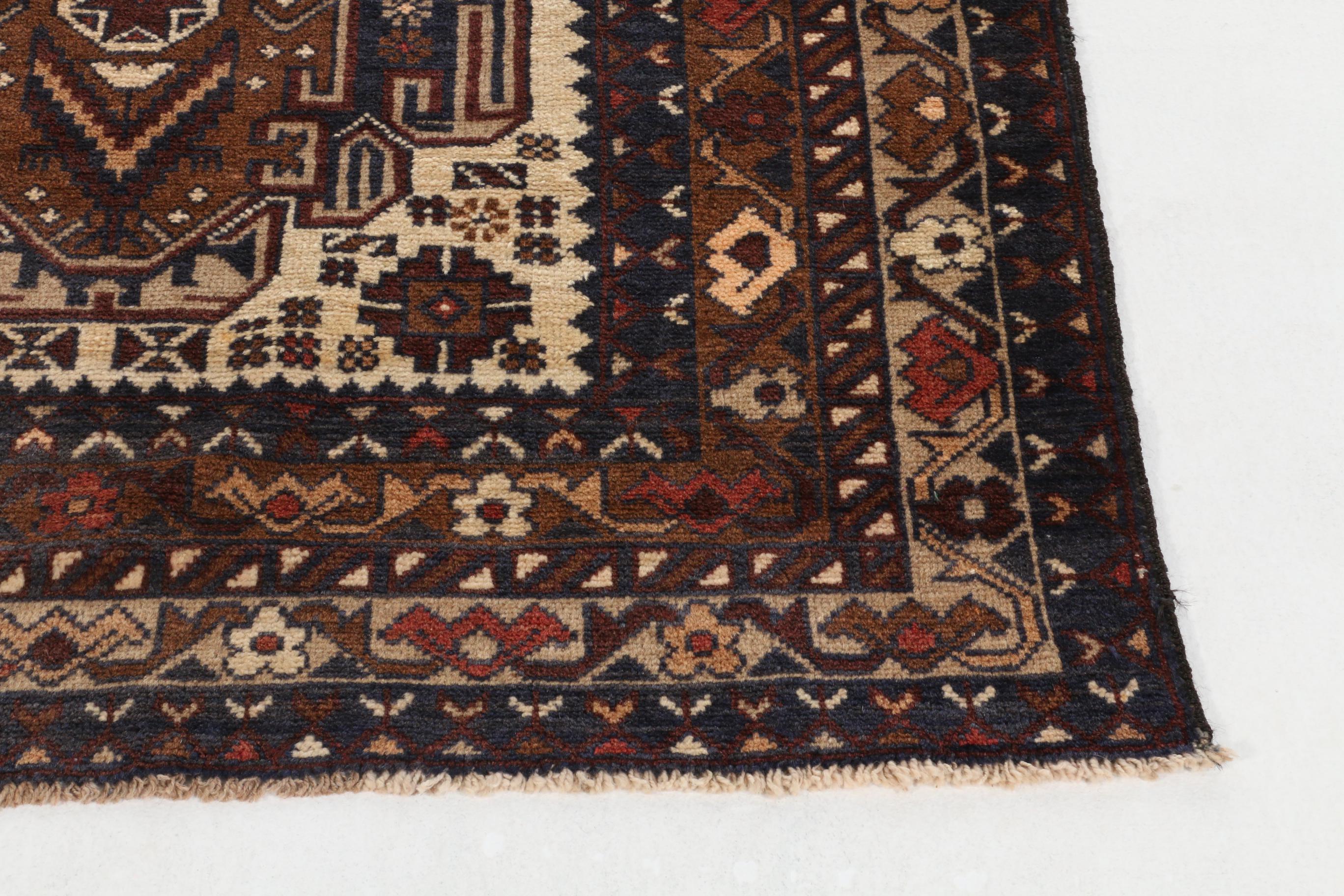 3'6 x 6'7 Hand-Knotted Pakistani Baluch Area Rug
