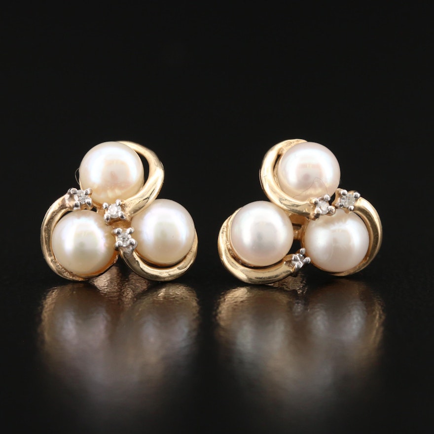 10K Pearl and Diamond Love Knot Earrings