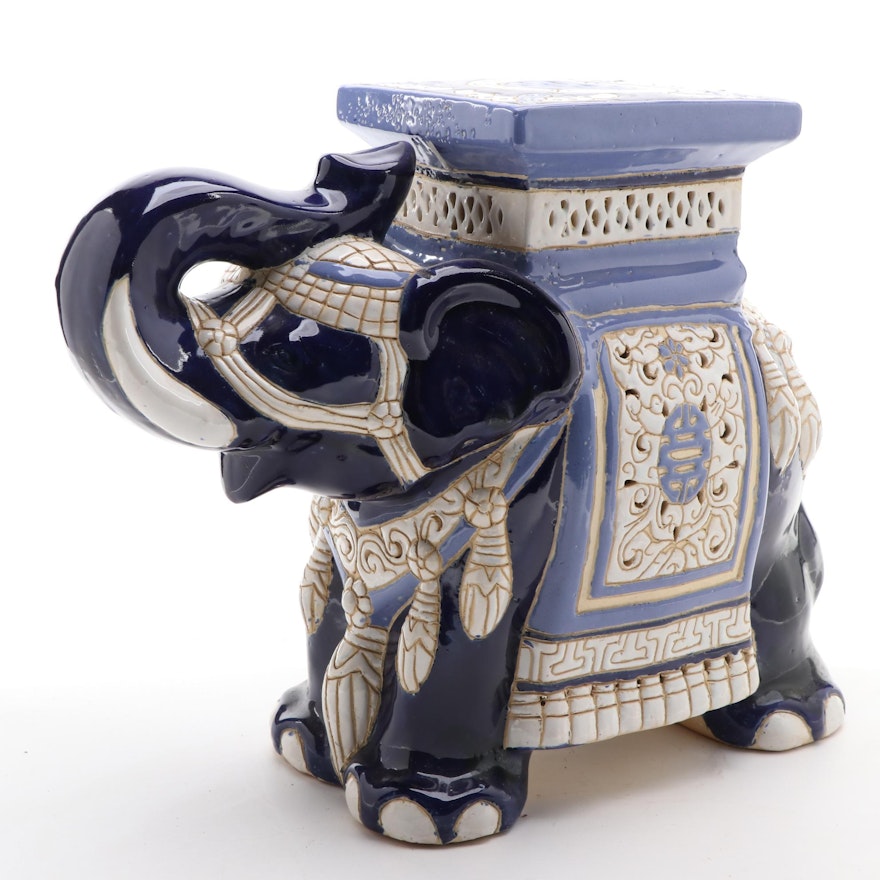 Glazed Earthenware Elephant Garden Seat