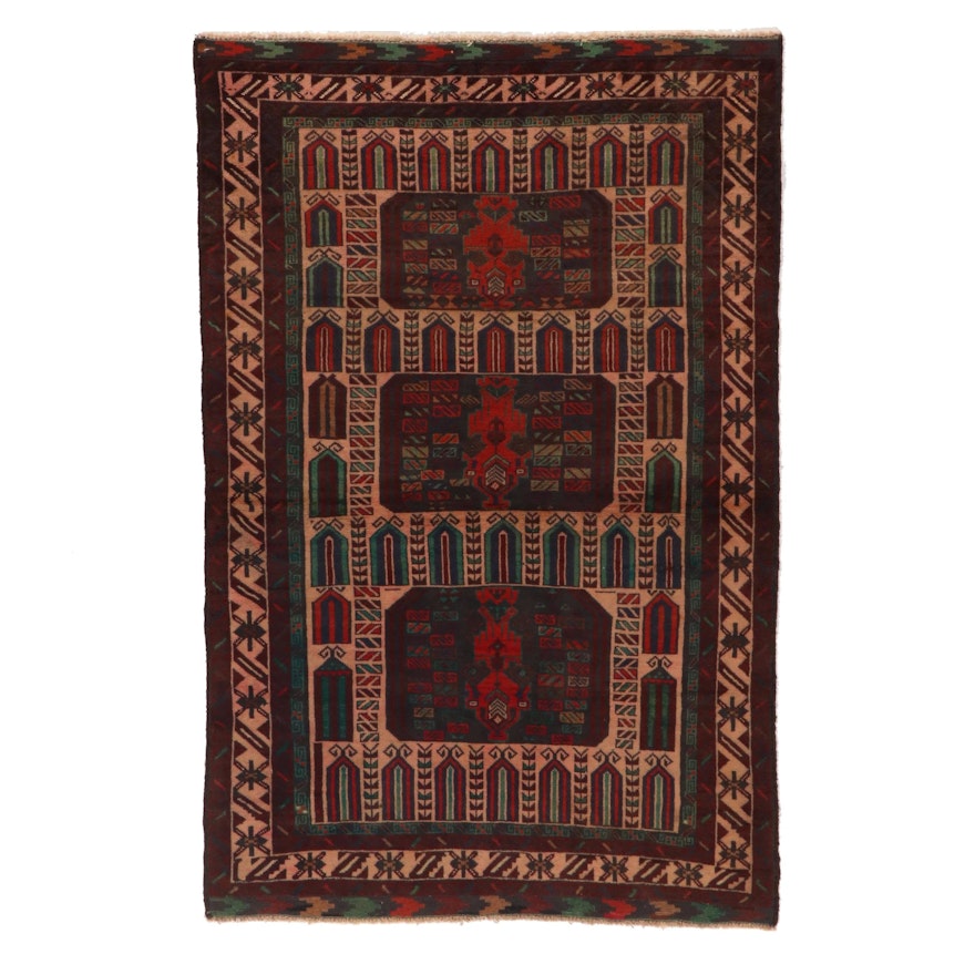 3'9 x 5'9 Hand-Knotted Afghan Tribal Baluch Wool Area Rug