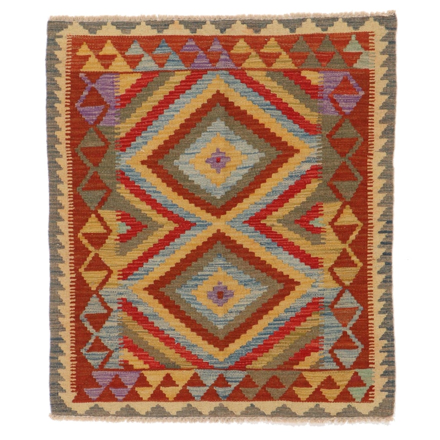 3' x 3'7 Handwoven Afghan Kilim Wool Accent Rug