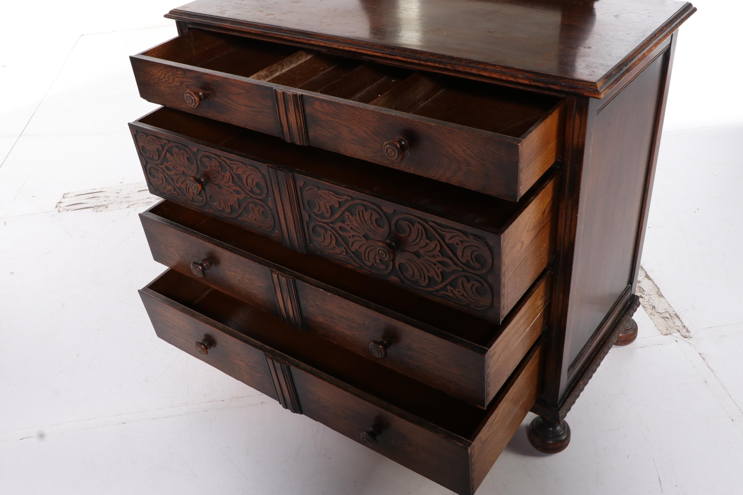 American Furniture Co. Jacobean Style Carved Oak Four-Drawer Dresser