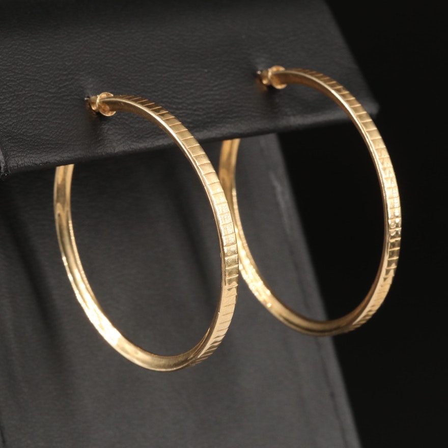 14K Reeded Edge Hoop Earrings