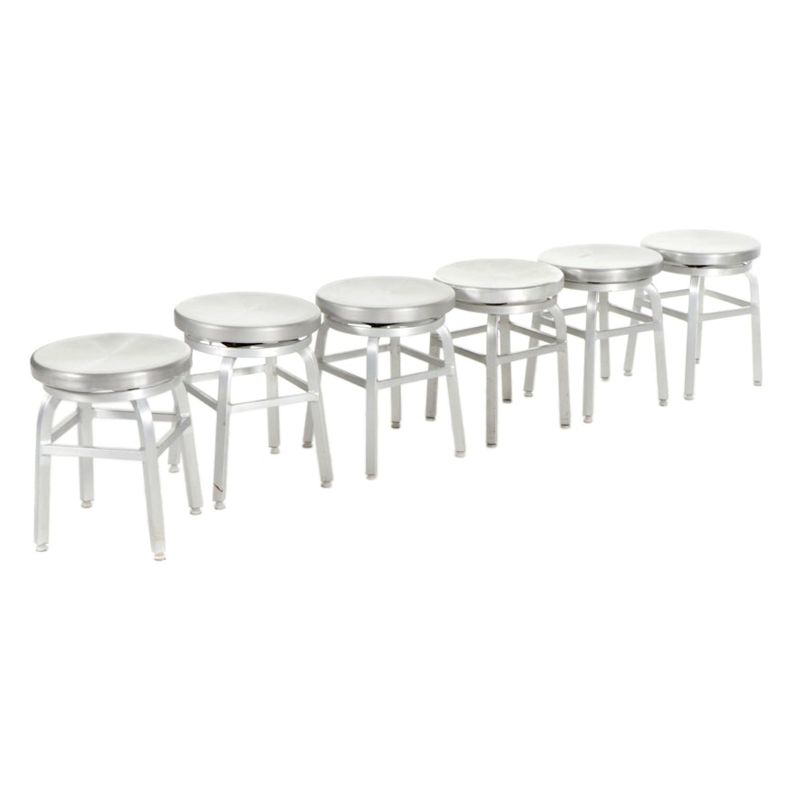 Six Industrial Style Silver Metal Swivel Stools