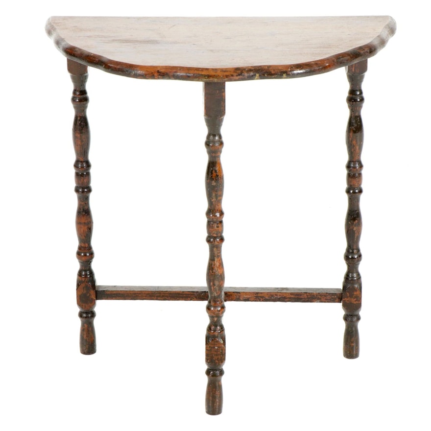 Jacobean Style Demilune Wood Side Table