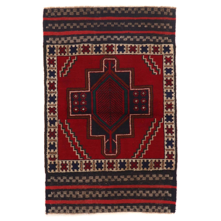 2'10 x 4'4 Hand-Knotted Afghan Baluch Wool Accent Rug
