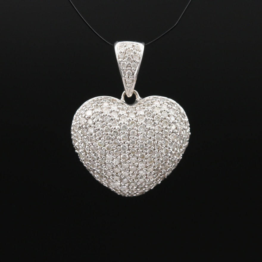 14K 1.00 CTW Pavé Diamond Heart Pendant