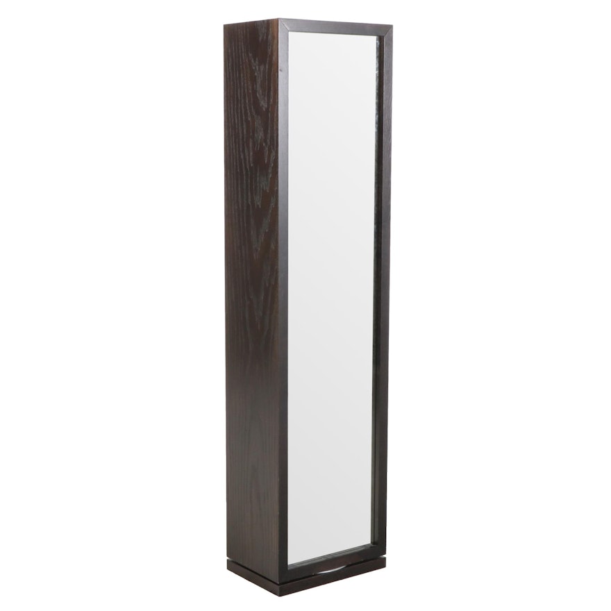 Ebonized Wood Swivel Full Length Vanity Mirror with Storage Shelving