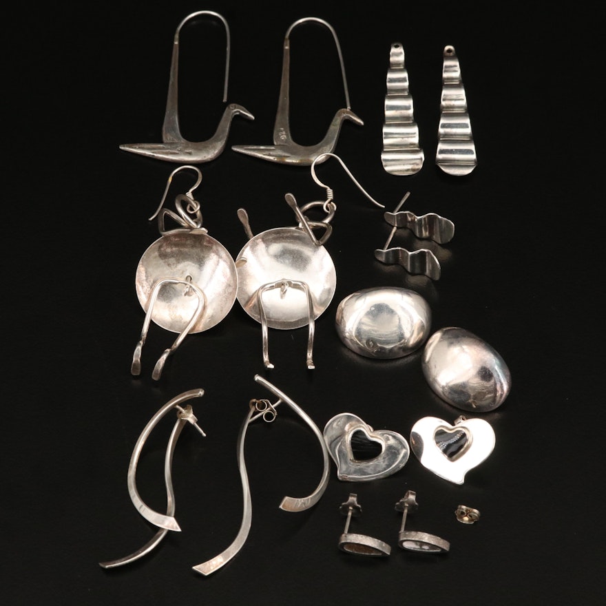 Sterling Earring Selection Including Including Black Onyx Hearts and Figures