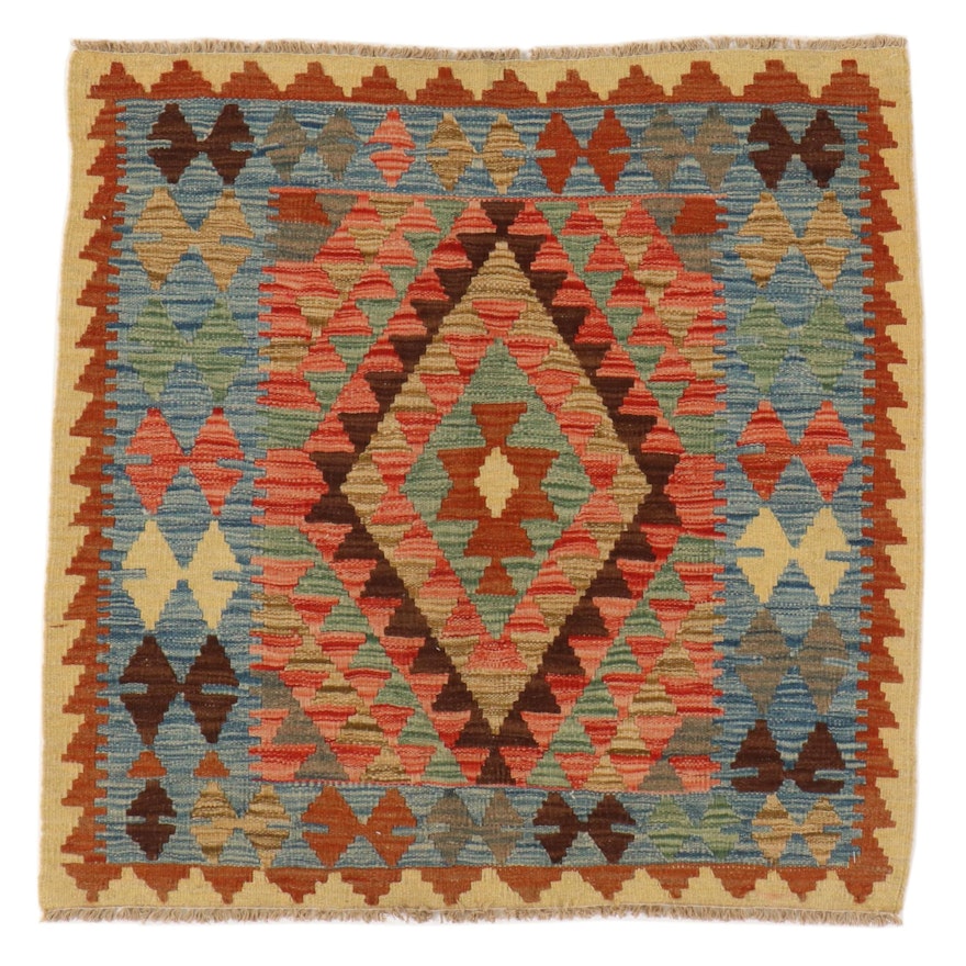 3'2 x 3'3 Handwoven Afghan Kilim Accent Rug