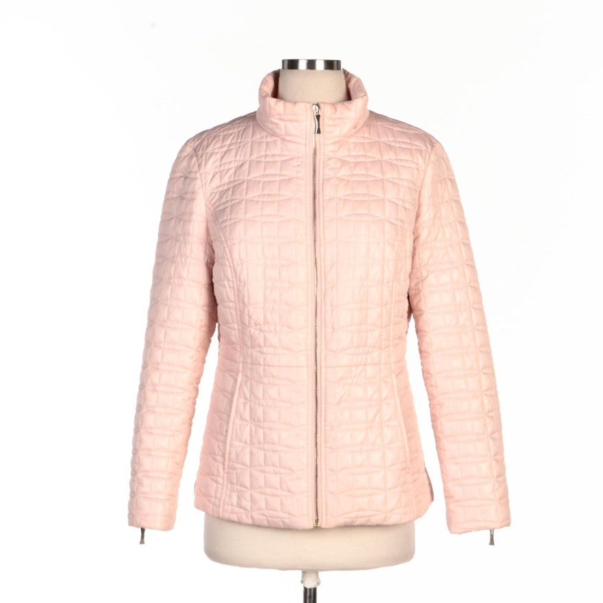 Kate Spade Quilted Down Zipper-Front Jacket in Orchid Pink