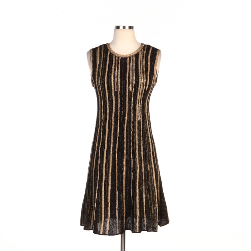 M Missoni Metallic Gold and Black Knit Sleeveless A-Line Dress