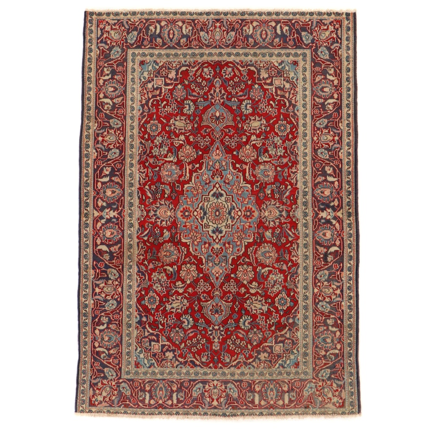 4'6 x 6'5 Hand-Knotted Persian Kashan Wool Area Rug