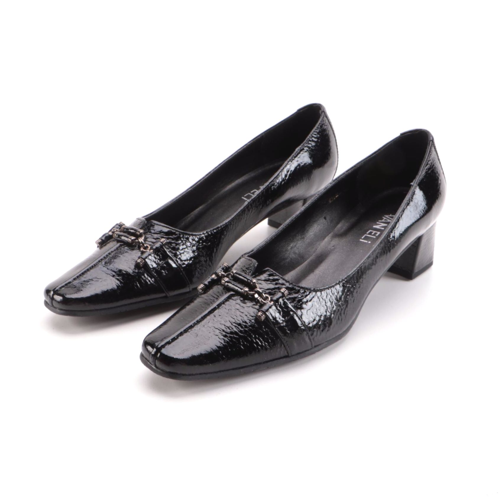 Vaneli Rigmora Black Patent Leather Block Heel Pumps with Box