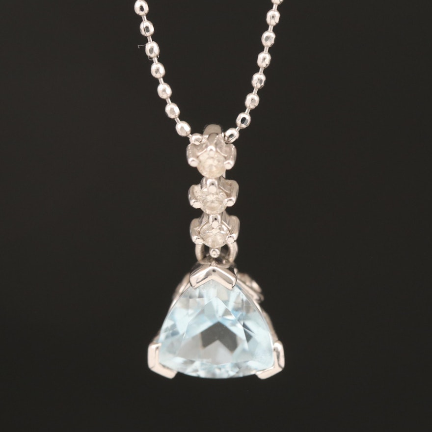 14K Aquamarine and Diamond Pendant Necklace