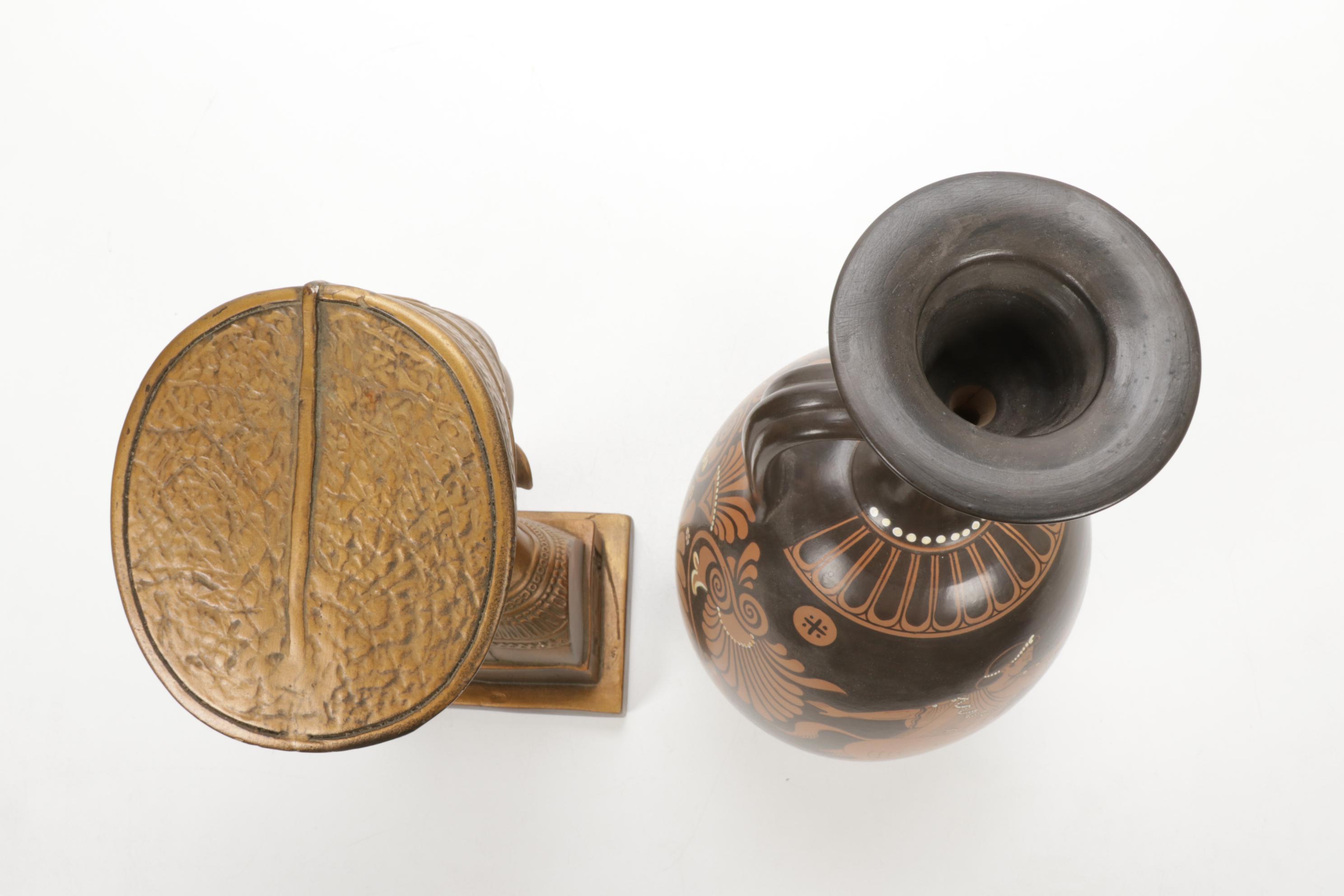 Marwal Industries Nefertiti Bust with Handpainted Urn with Greek Motif