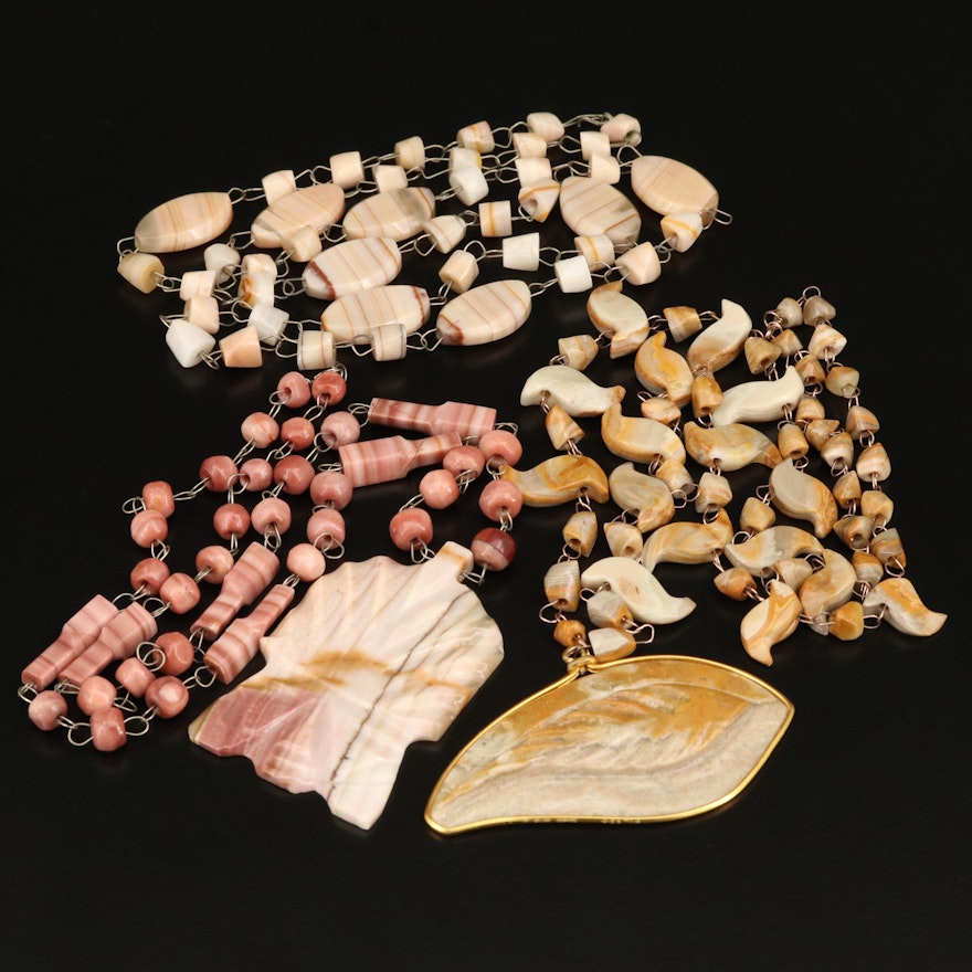 Calcite Necklaces Including Carved Pendants
