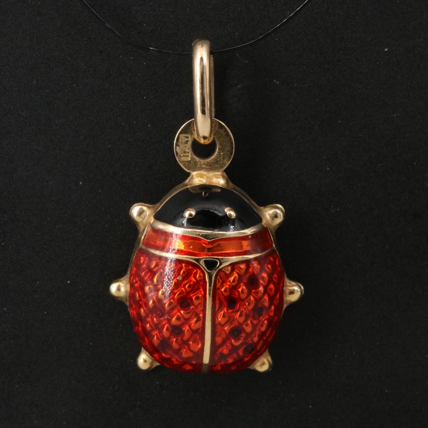 Italian 14K Enamel Ladybug Pendant