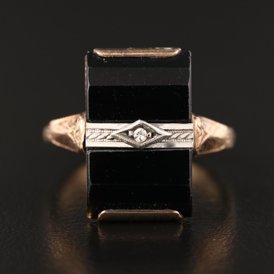 Art Deco 10K Diamond and Black Onyx Ring