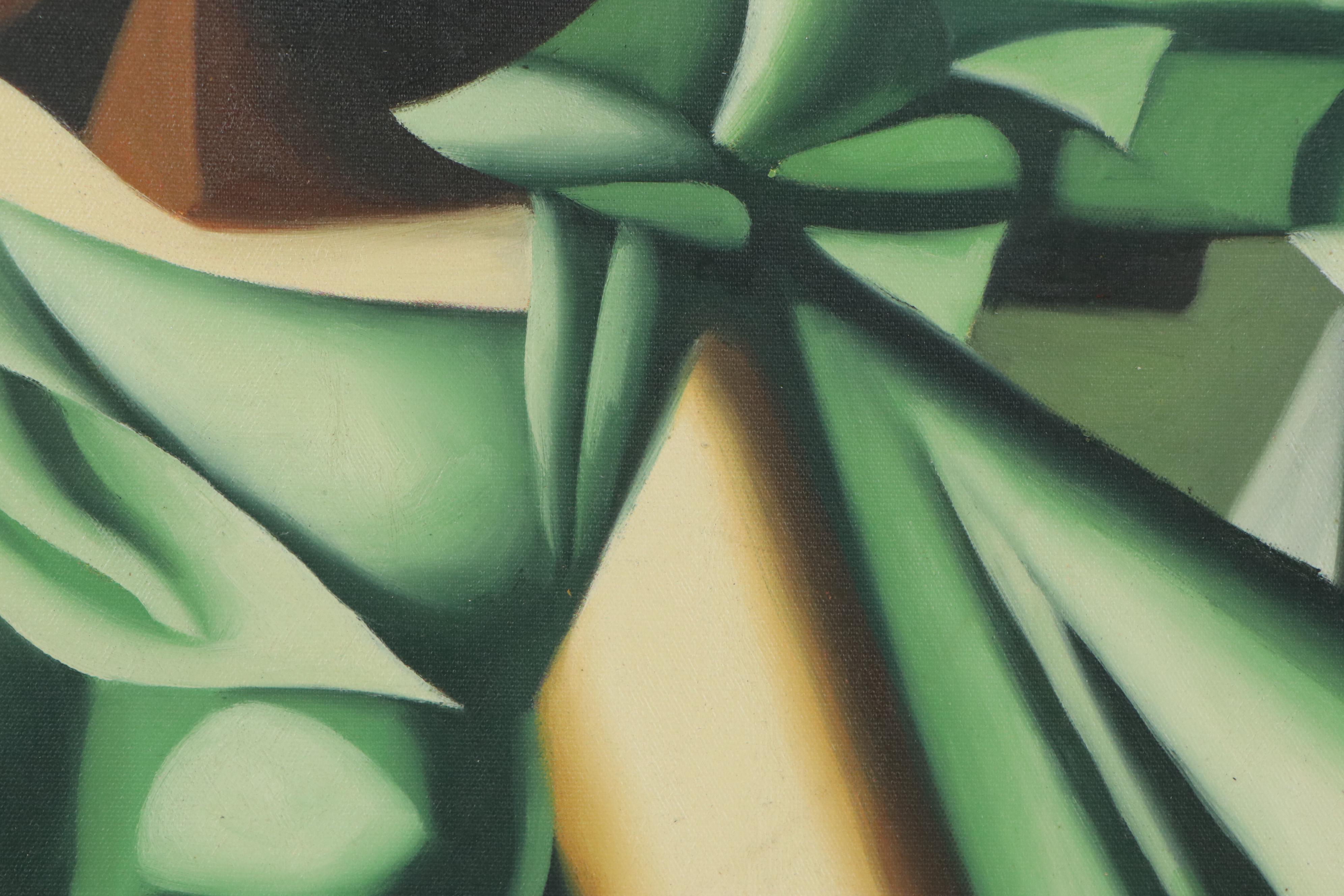 Oil Painting after Tamara de Lempicka of Woman in Green, circa 2000
