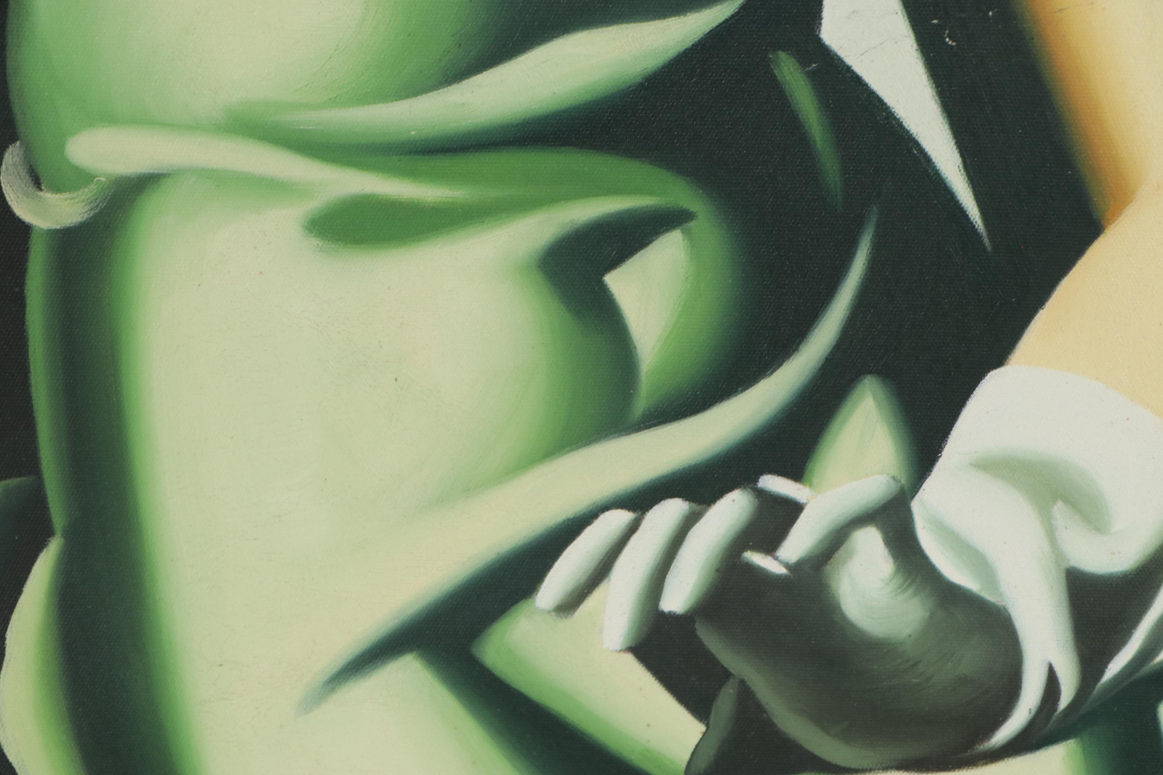 Oil Painting after Tamara de Lempicka of Woman in Green, circa 2000