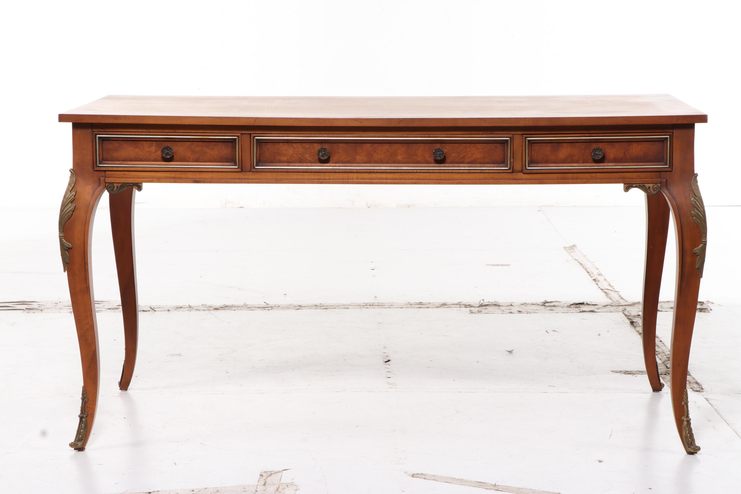 Metz Louis XV Style Walnut Desk with Fairfield Caned-Back Armchair