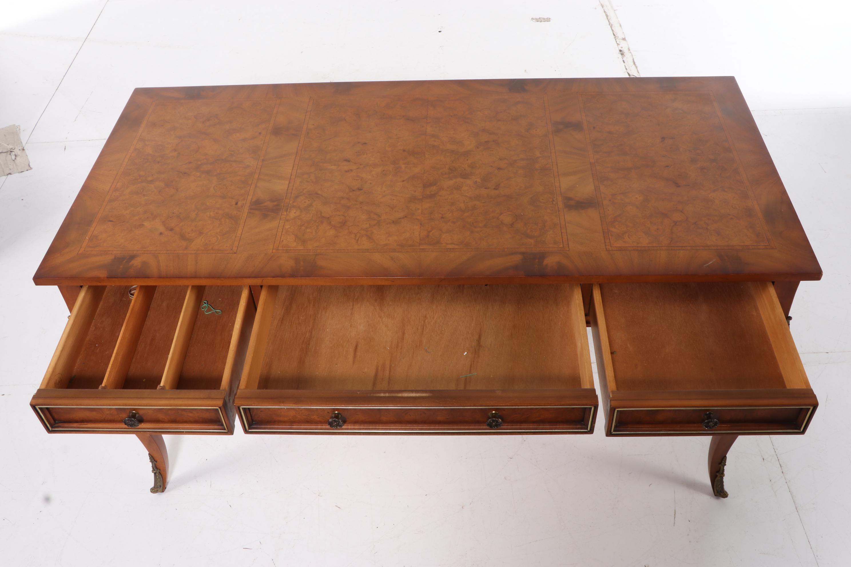 Metz Louis XV Style Walnut Desk with Fairfield Caned-Back Armchair