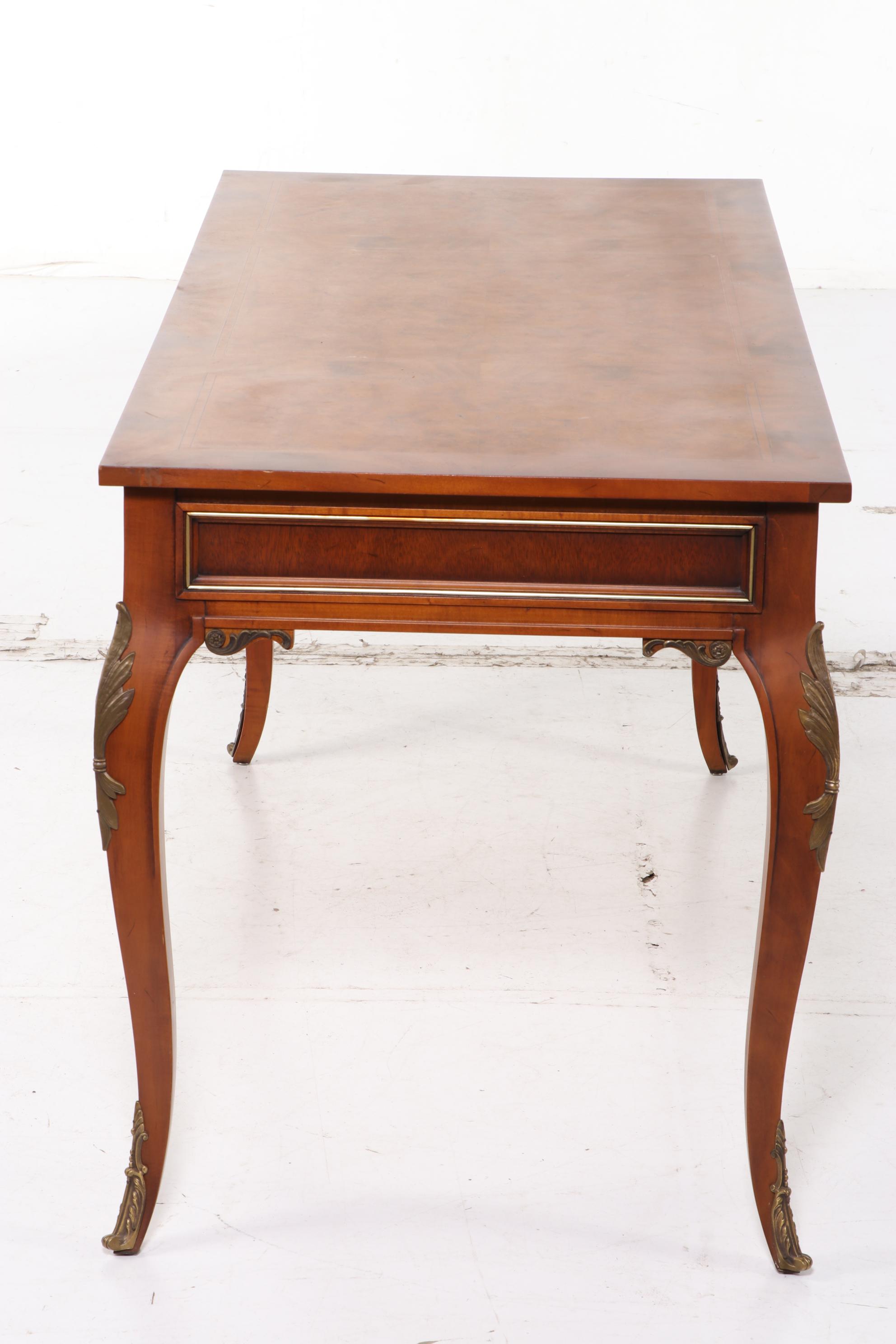 Metz Louis XV Style Walnut Desk with Fairfield Caned-Back Armchair