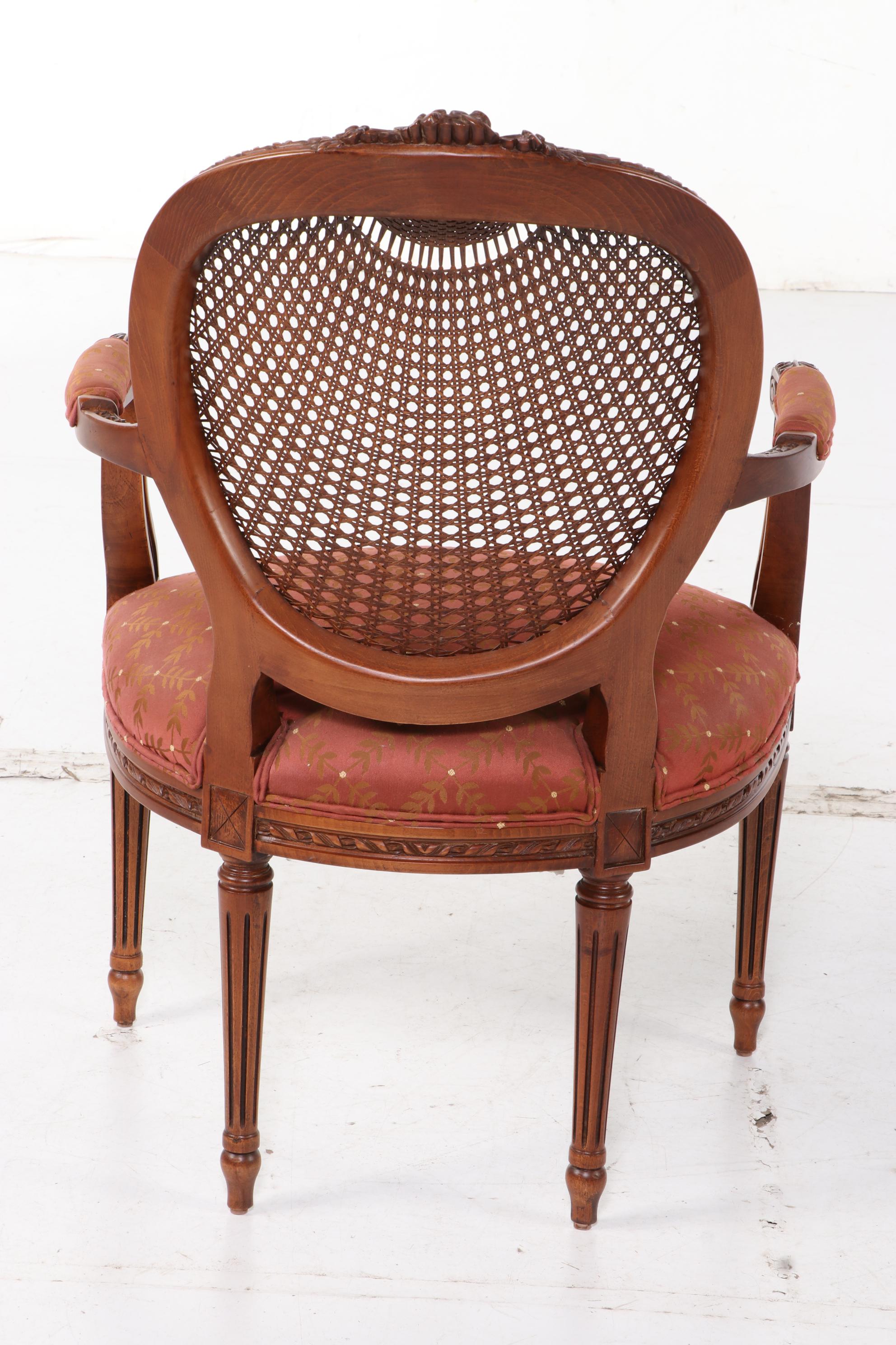Metz Louis XV Style Walnut Desk with Fairfield Caned-Back Armchair