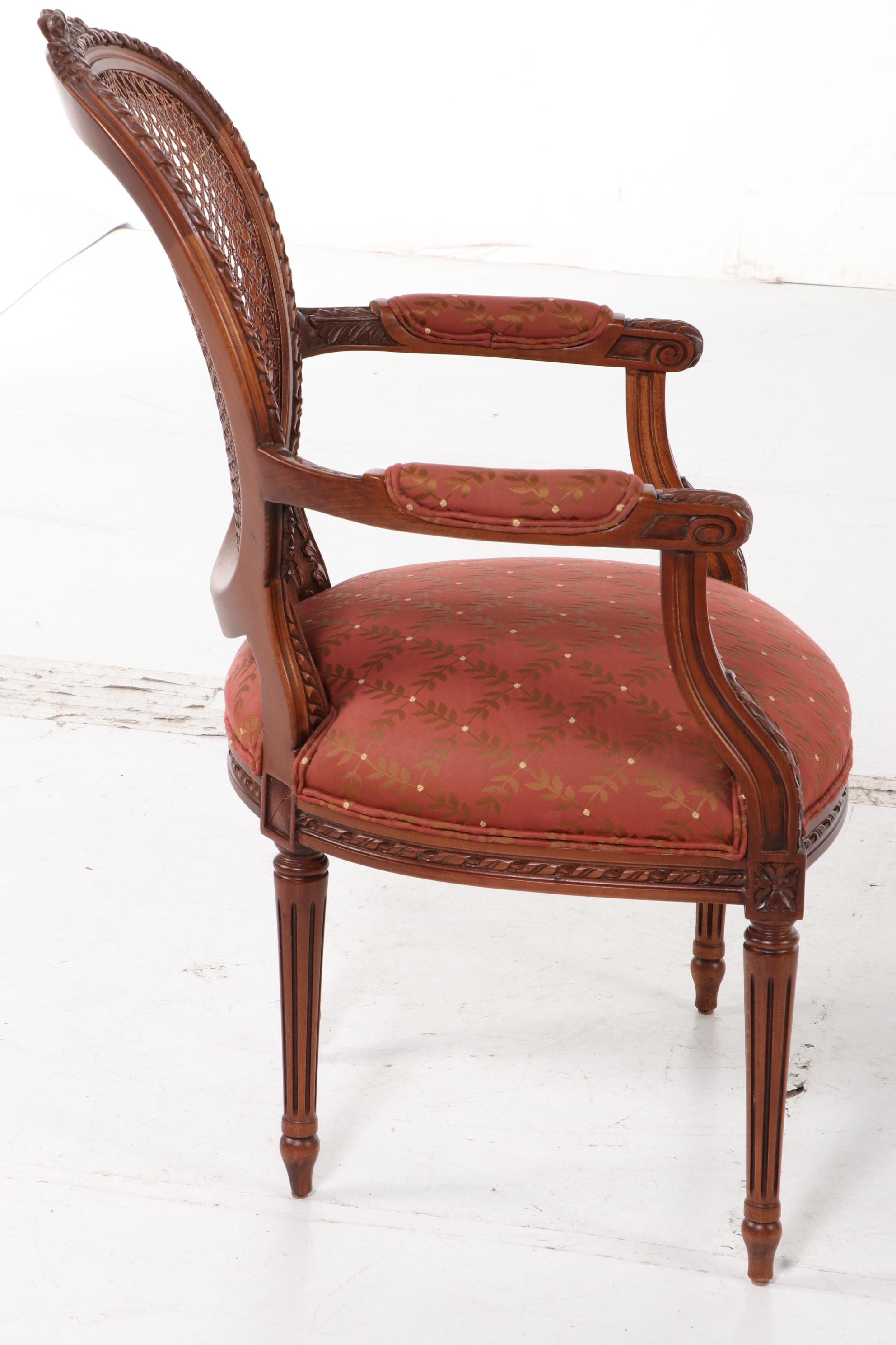 Metz Louis XV Style Walnut Desk with Fairfield Caned-Back Armchair