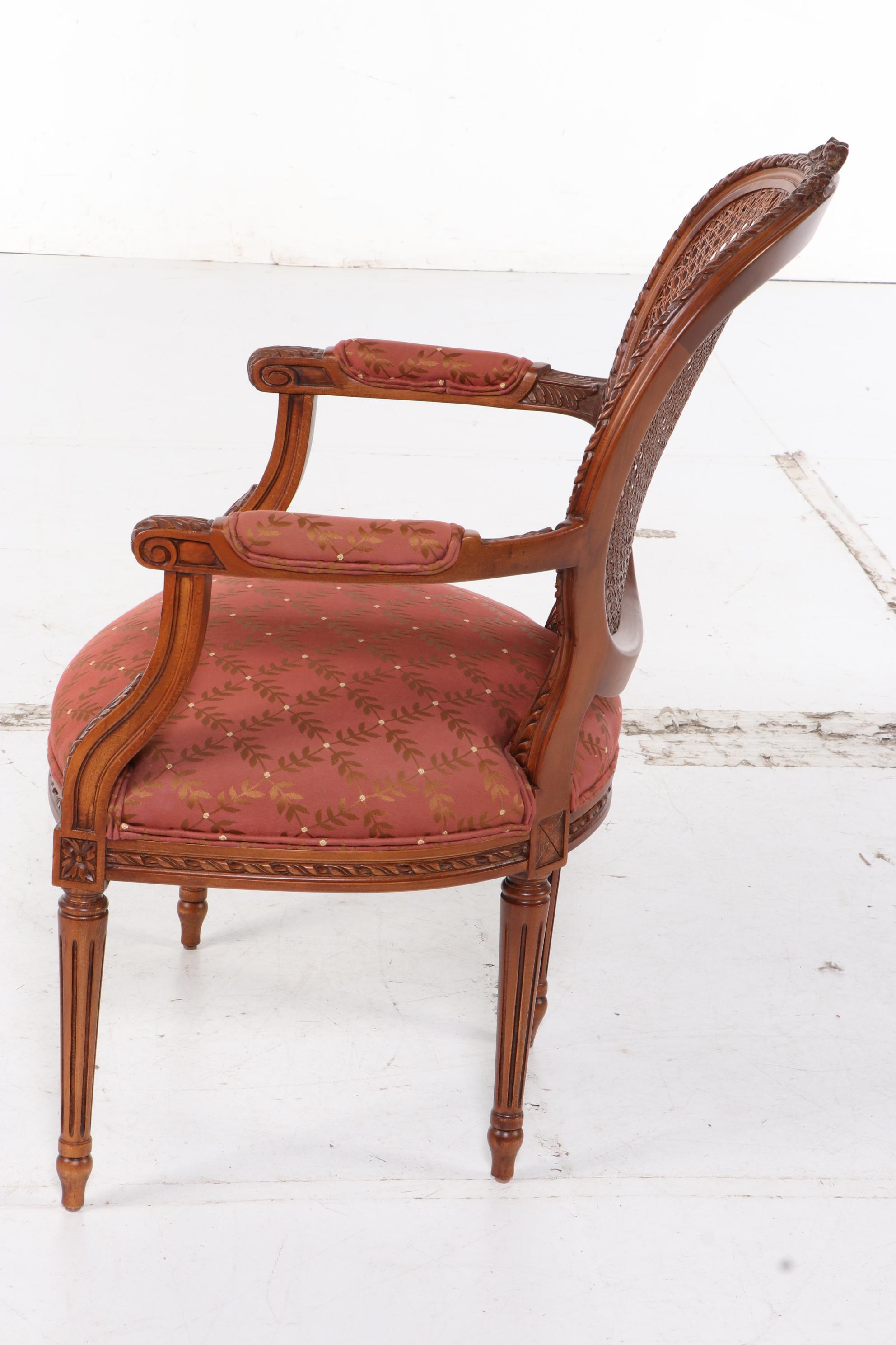 Metz Louis XV Style Walnut Desk with Fairfield Caned-Back Armchair