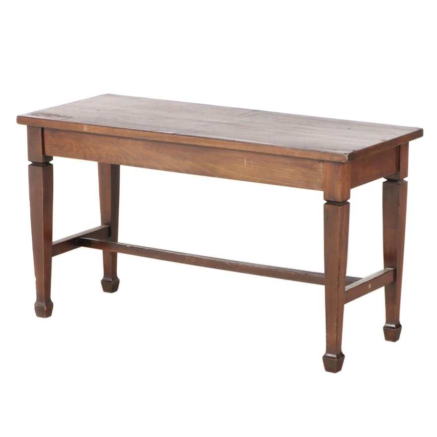 Hepplewhite Style Walnut Finish Storage Bench, Late 20th Century