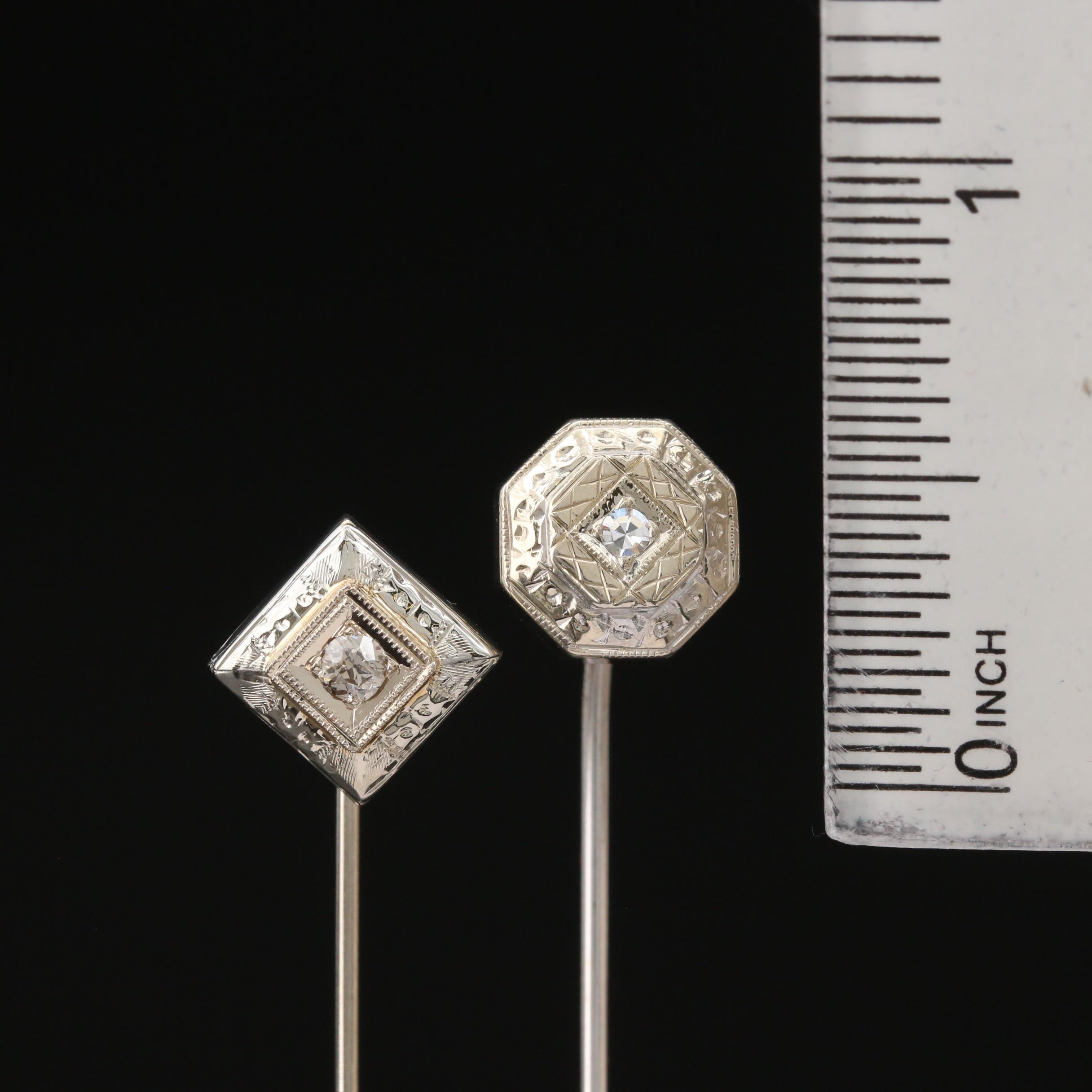 Art Deco 14K Diamond Stick Pins