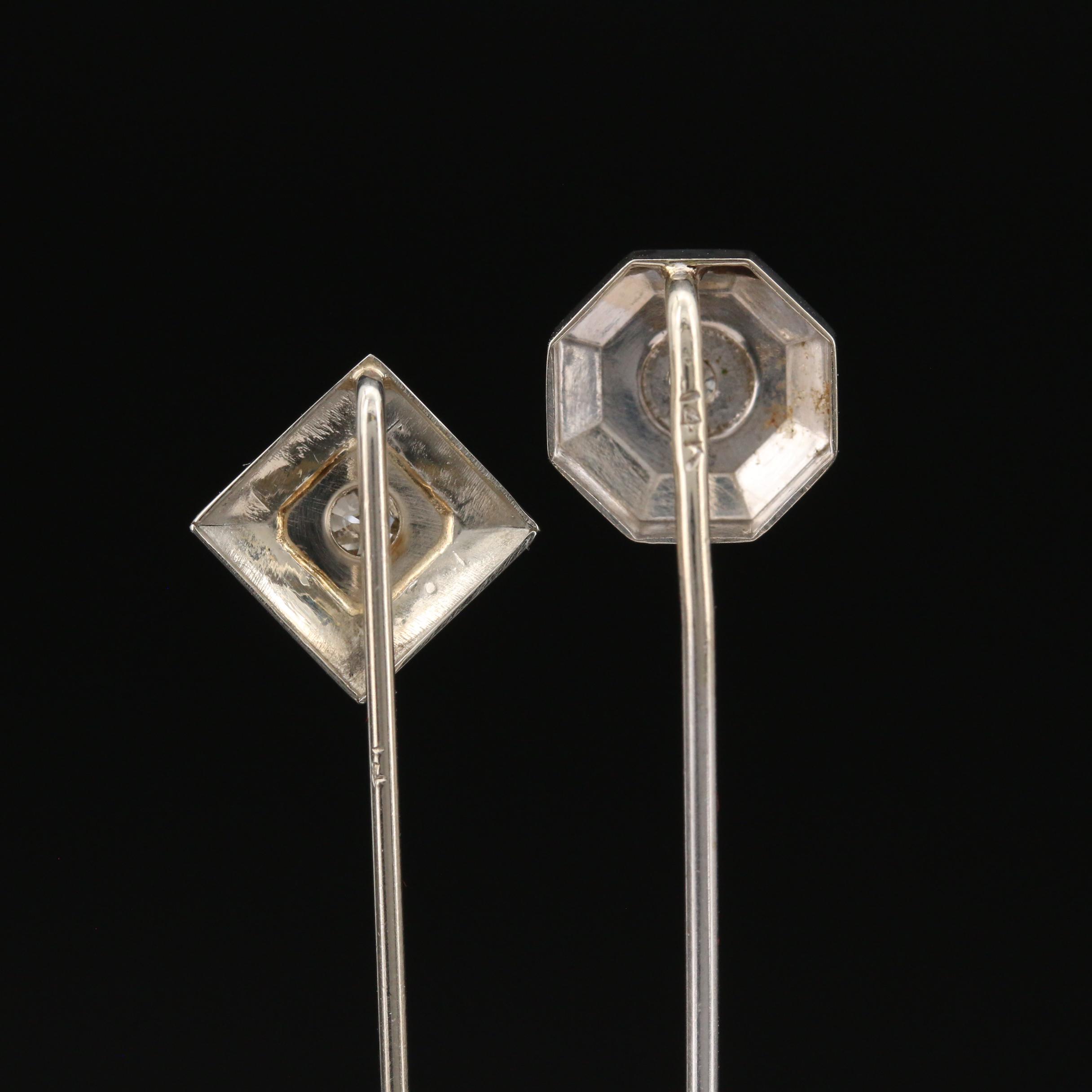 Art Deco 14K Diamond Stick Pins