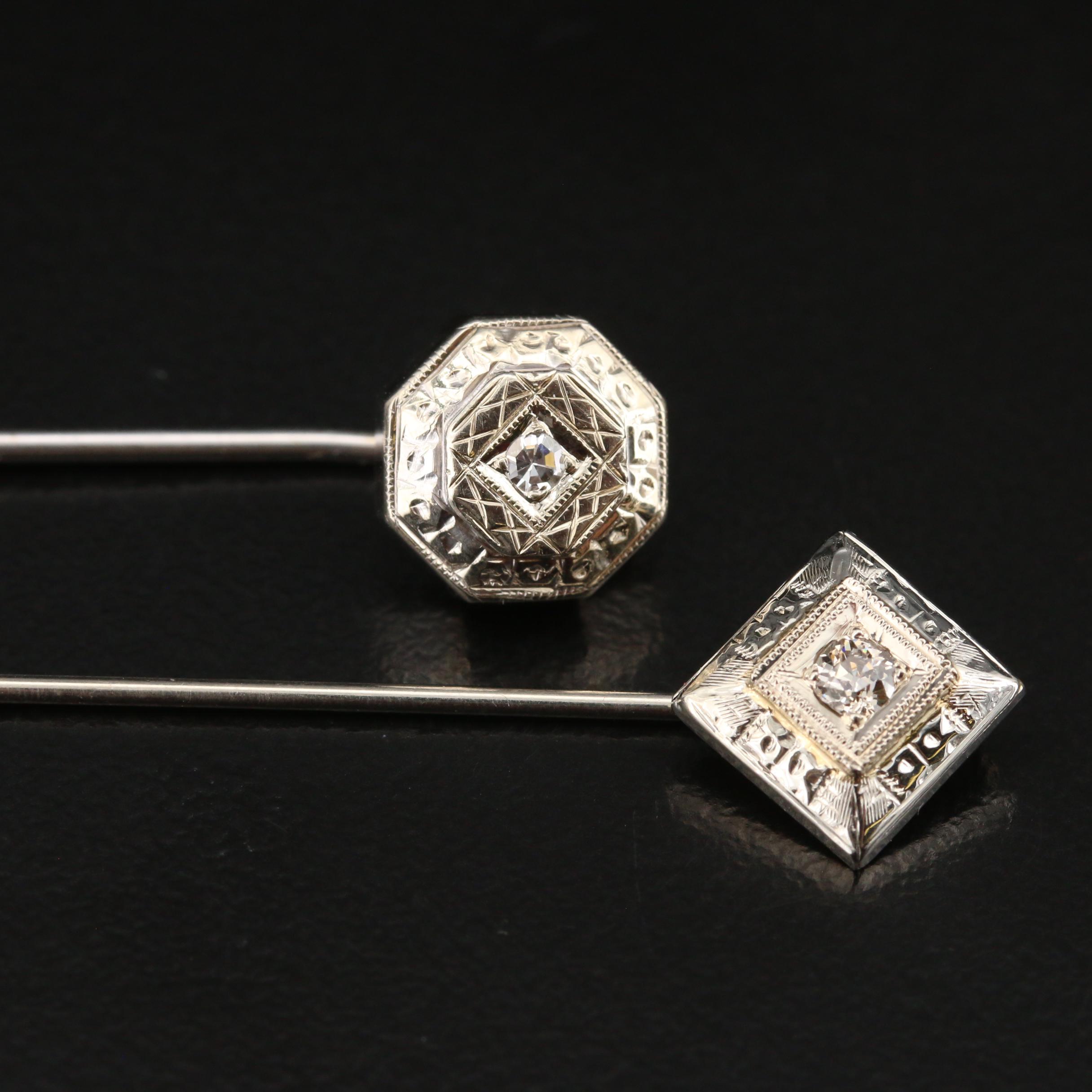 Art Deco 14K Diamond Stick Pins